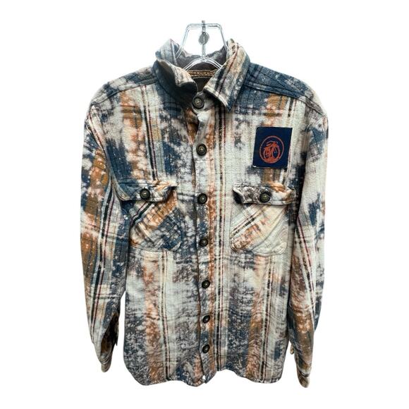 George Other - UPCYCLED r-options Bleach Blue Red Tan M Flannel Long Sleeve Fat Tire Amber Ale